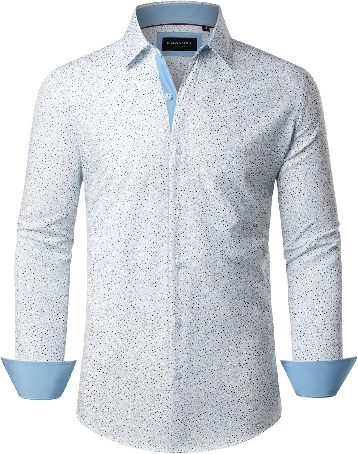 imageAlimens amp Gentle Mens Printed Dress Shirts Long Sleeve Wrinkle Free Button Down Shirt Regular Fit Casual Business TopsWhite Flake