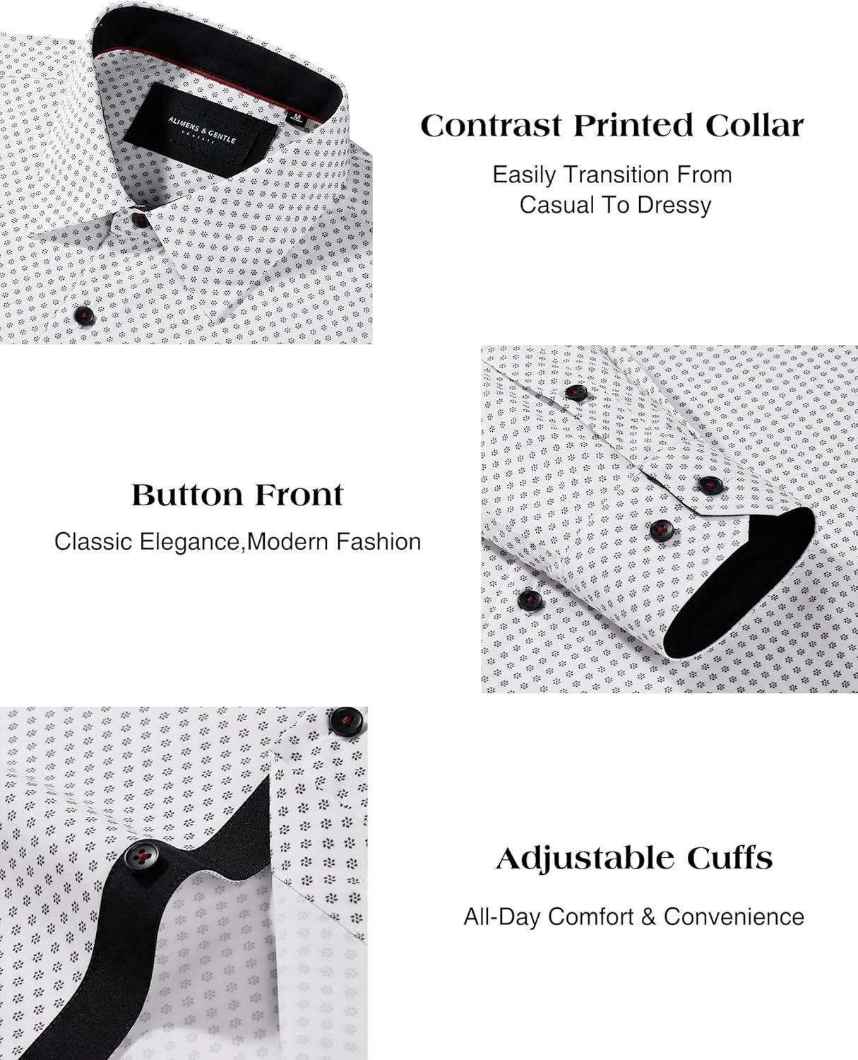 imageAlimens amp Gentle Mens Printed Dress Shirts Long Sleeve Wrinkle Free Button Down Shirt Regular Fit Casual Business TopsWhite Flower