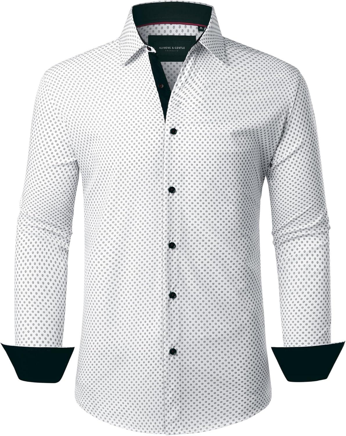 imageAlimens amp Gentle Mens Printed Dress Shirts Long Sleeve Wrinkle Free Button Down Shirt Regular Fit Casual Business TopsWhite Flower