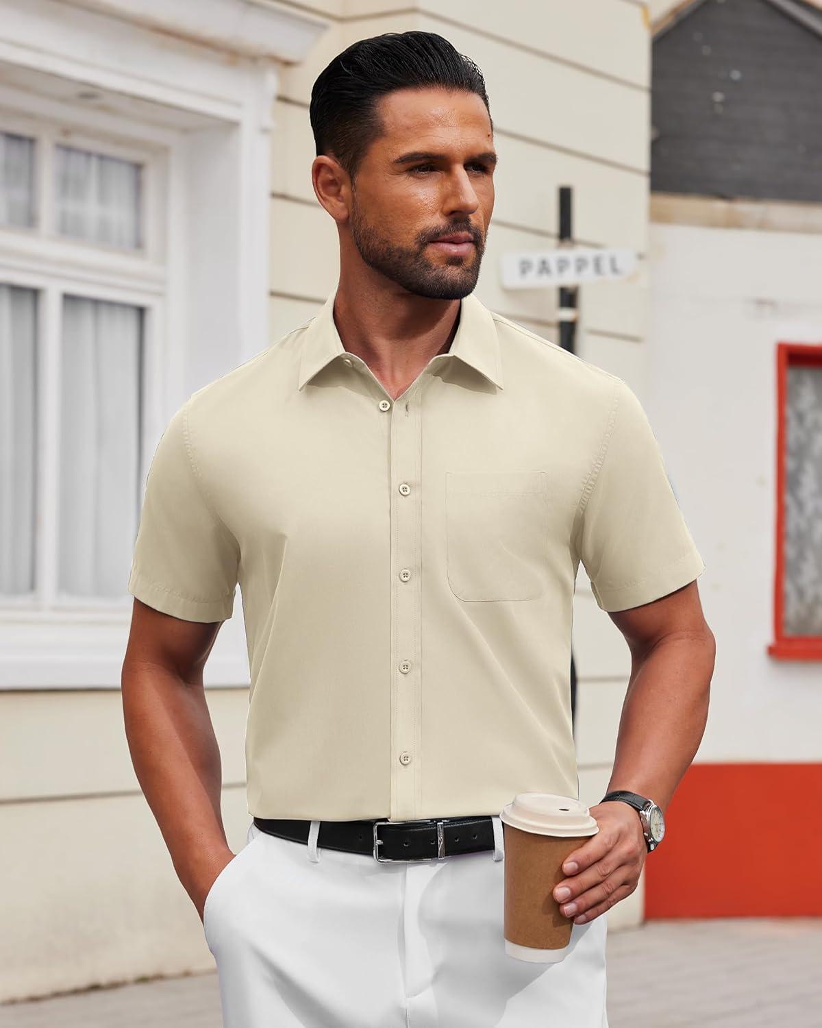 imageAlimens amp Gentle Mens Short Sleeve Dress ShirtApricot