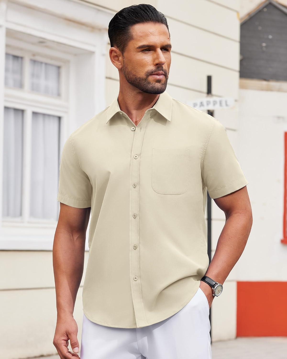 imageAlimens amp Gentle Mens Short Sleeve Dress ShirtApricot
