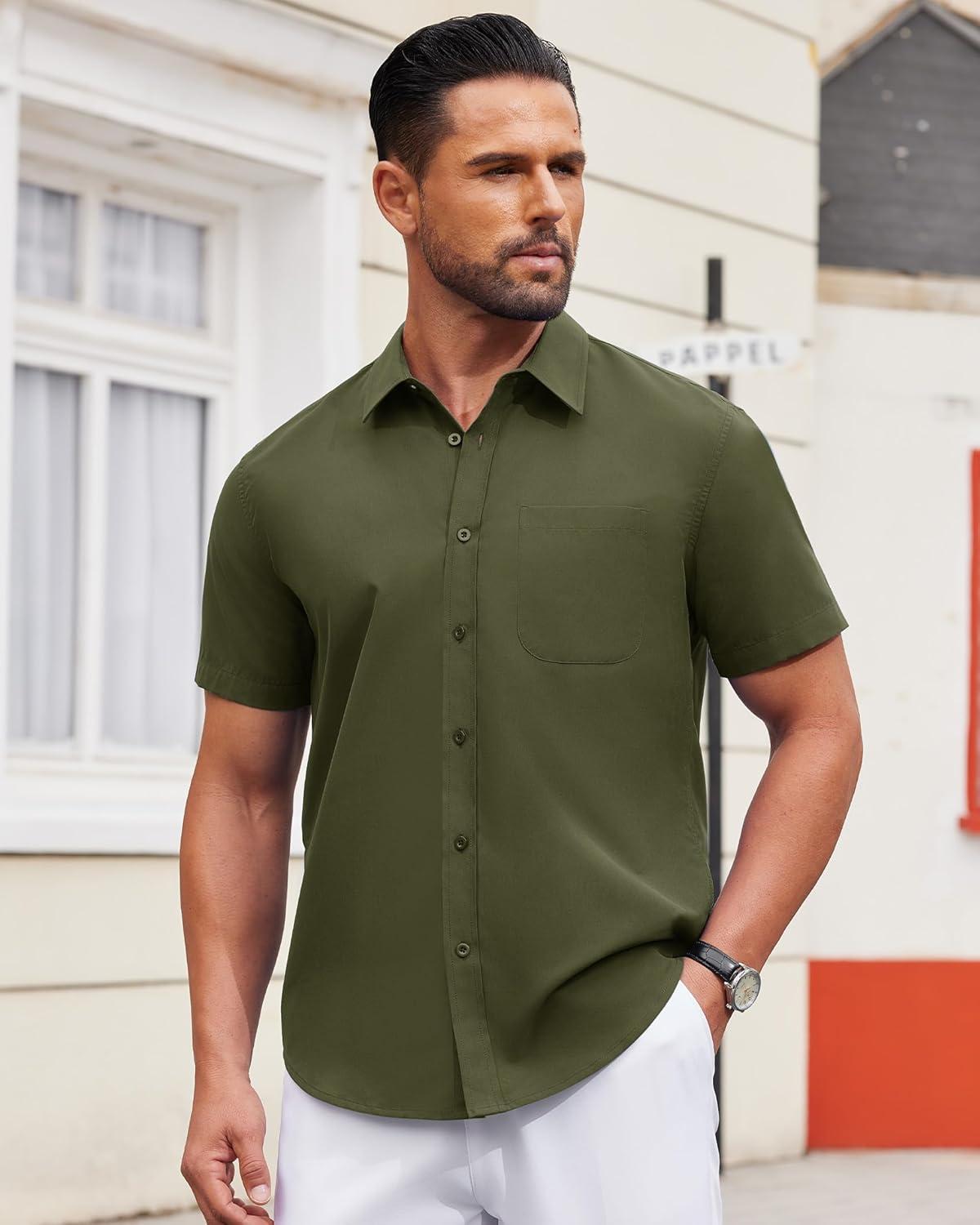imageAlimens amp Gentle Mens Short Sleeve Dress ShirtArmy Green