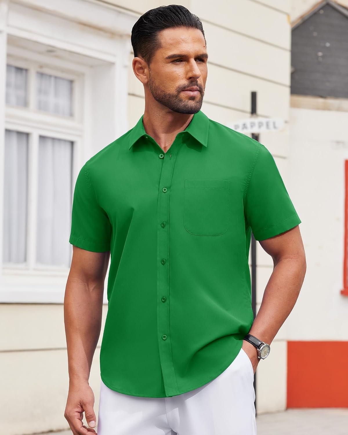 imageAlimens amp Gentle Mens Short Sleeve Dress ShirtBright Green