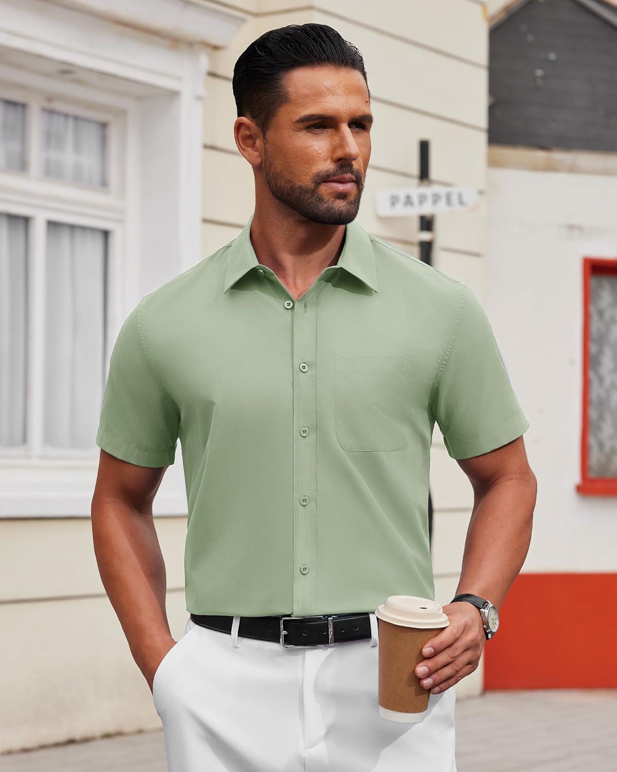 imageAlimens amp Gentle Mens Short Sleeve Dress ShirtSage Green
