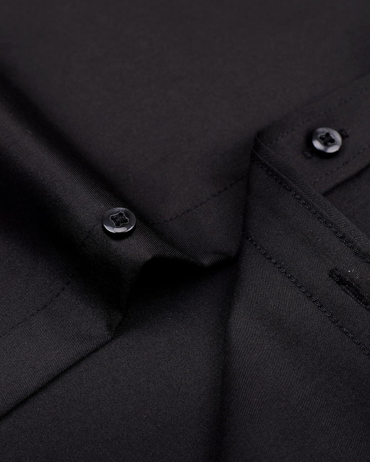 imageAlimens amp Gentle Mens Short Sleeve Dress Shirts Wrinkle Free Solid Casual Button Down Shirts with PocketAll Black