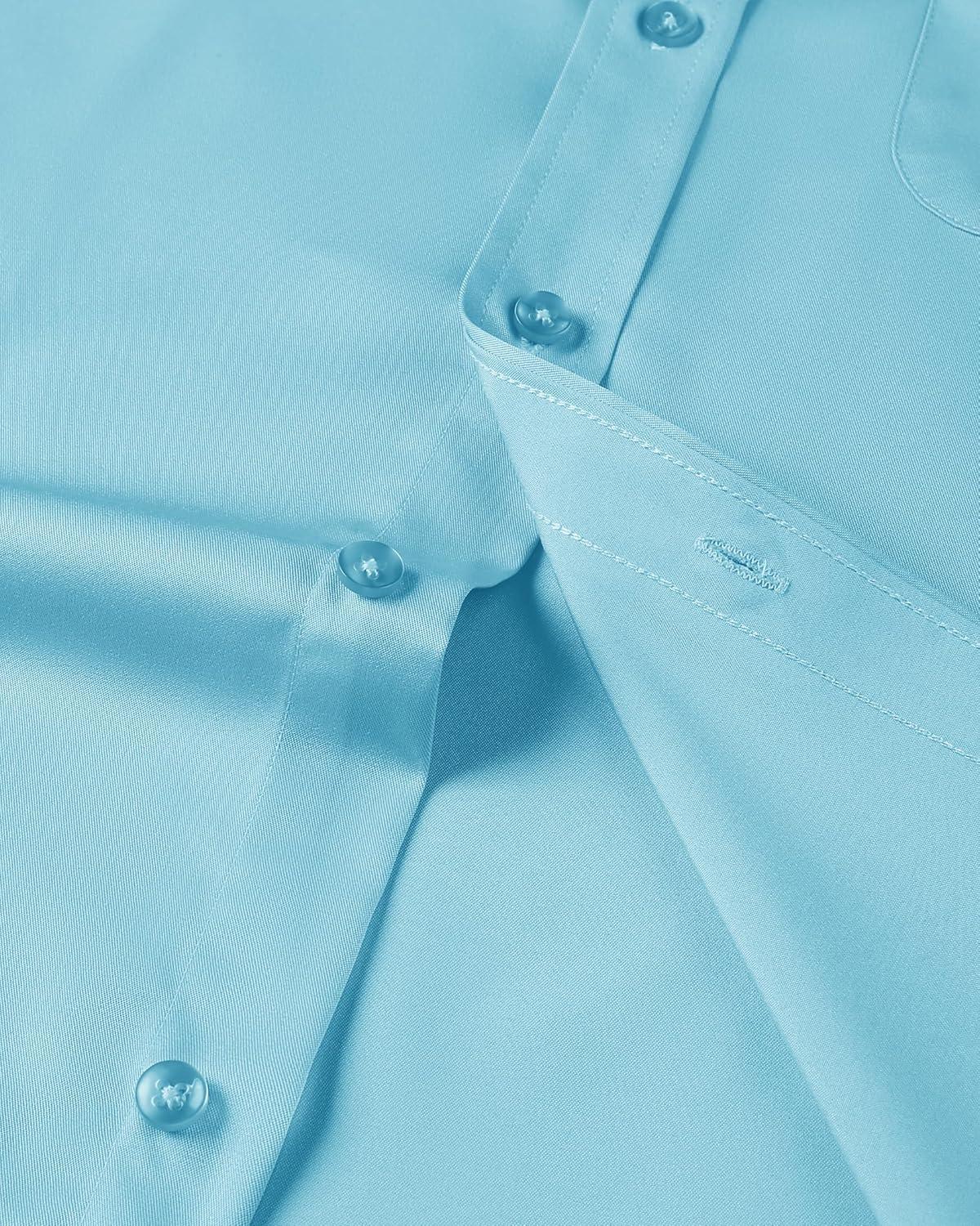 imageAlimens amp Gentle Mens Short Sleeve Dress Shirts Wrinkle Free Solid Casual Button Down Shirts with PocketAquamarine Blue