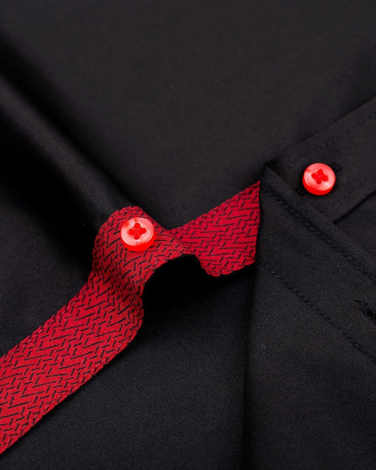 imageAlimens amp Gentle Mens Short Sleeve Dress Shirts Wrinkle Free Solid Casual Button Down Shirts with PocketBlack Red