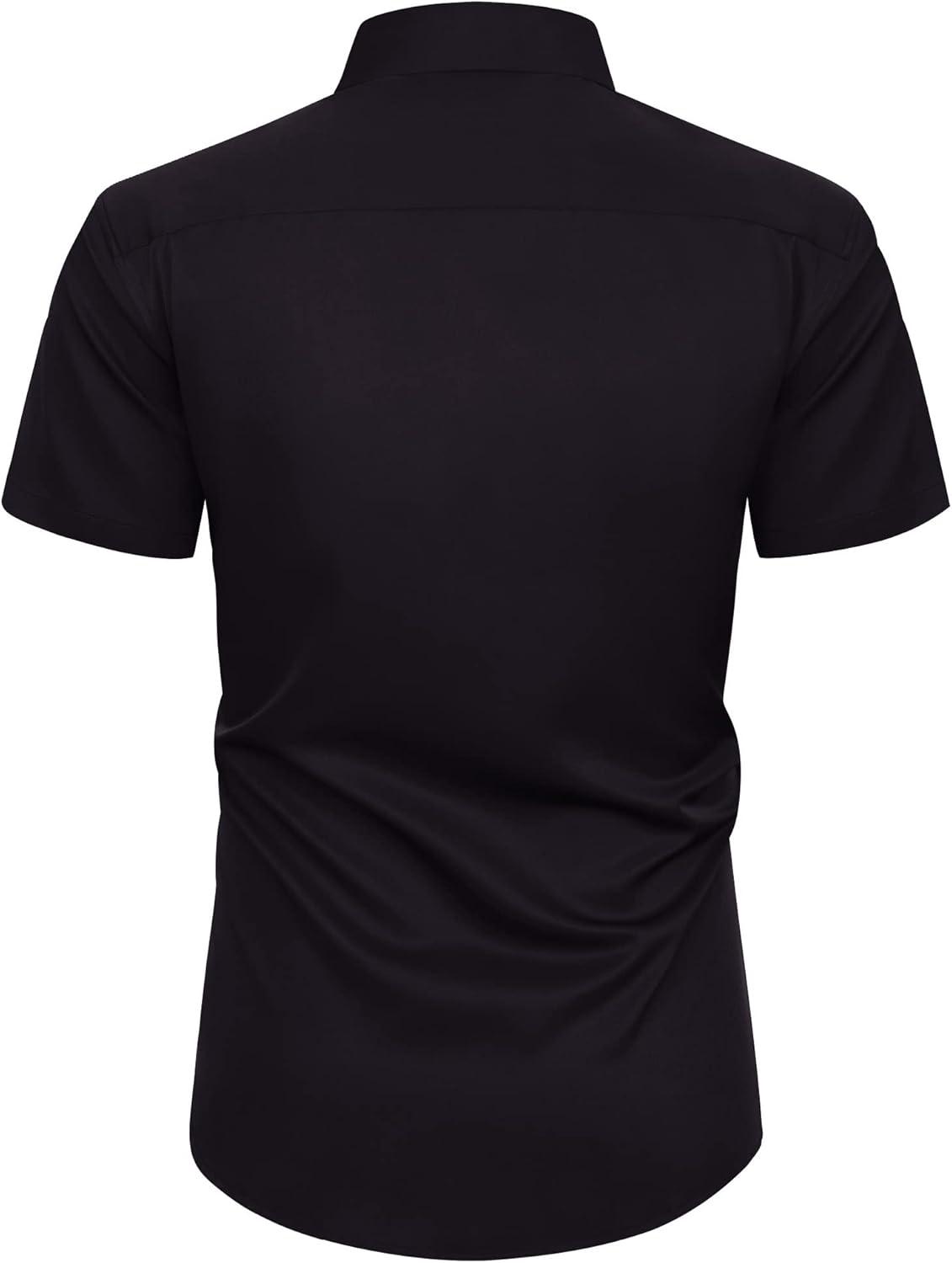 imageAlimens amp Gentle Mens Short Sleeve Dress Shirts Wrinkle Free Solid Casual Button Down Shirts with PocketBlack Red