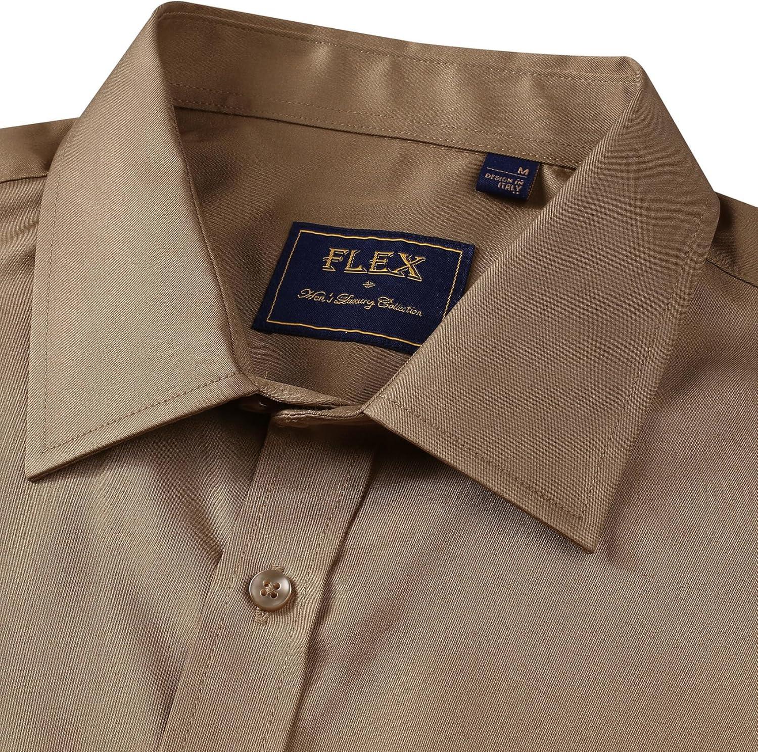 imageAlimens amp Gentle Mens Short Sleeve Dress Shirts Wrinkle Free Solid Casual Button Down Shirts with PocketDark Khaki