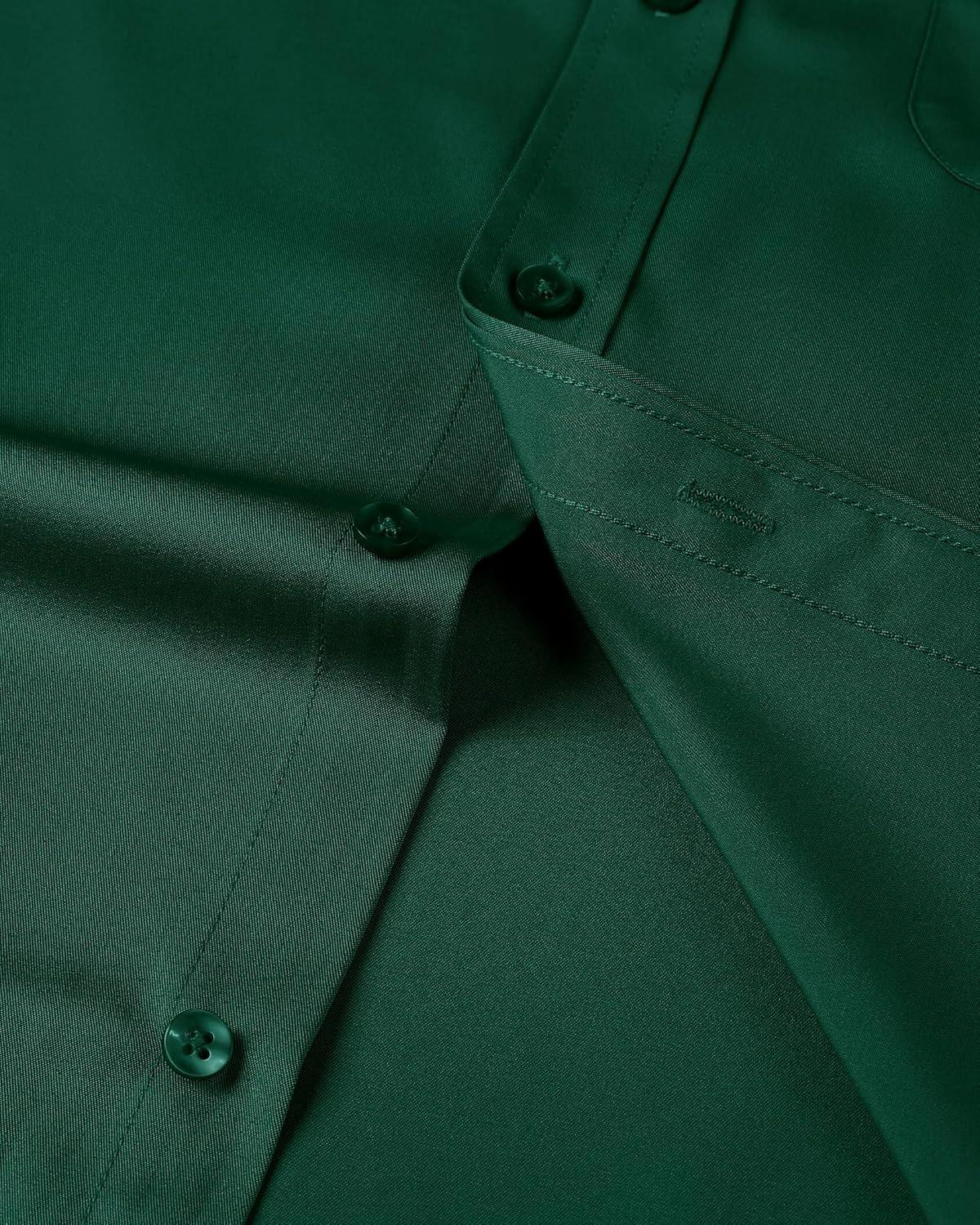 imageAlimens amp Gentle Mens Short Sleeve Dress Shirts Wrinkle Free Solid Casual Button Down Shirts with PocketHunter Green