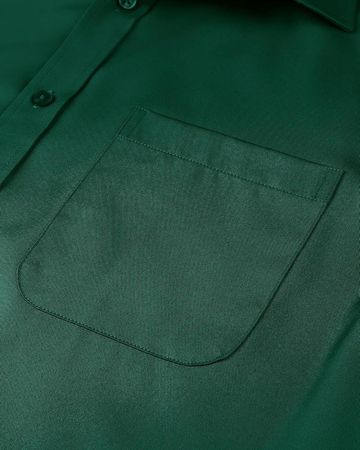 imageAlimens amp Gentle Mens Short Sleeve Dress Shirts Wrinkle Free Solid Casual Button Down Shirts with PocketHunter Green