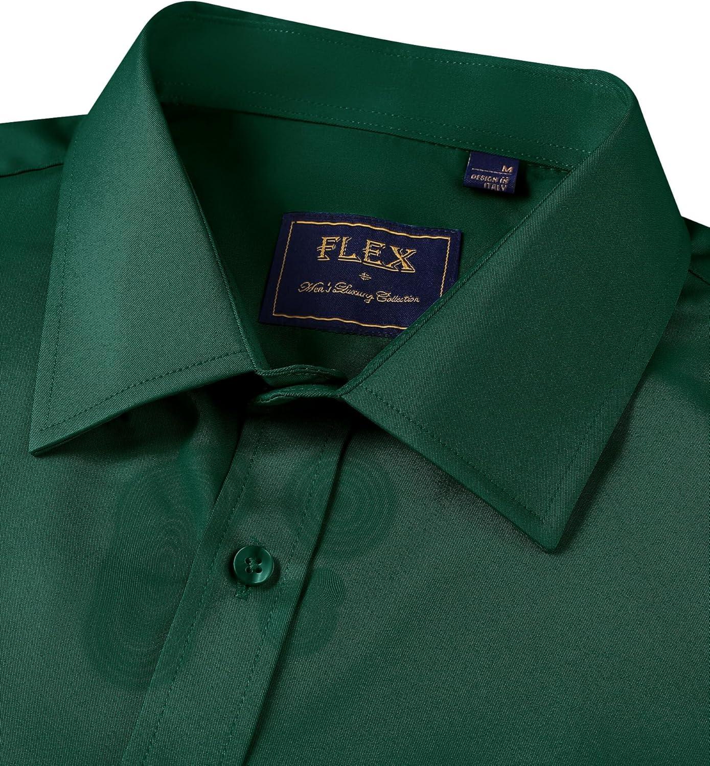 imageAlimens amp Gentle Mens Short Sleeve Dress Shirts Wrinkle Free Solid Casual Button Down Shirts with PocketHunter Green