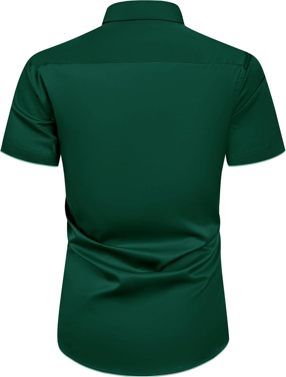 imageAlimens amp Gentle Mens Short Sleeve Dress Shirts Wrinkle Free Solid Casual Button Down Shirts with PocketHunter Green