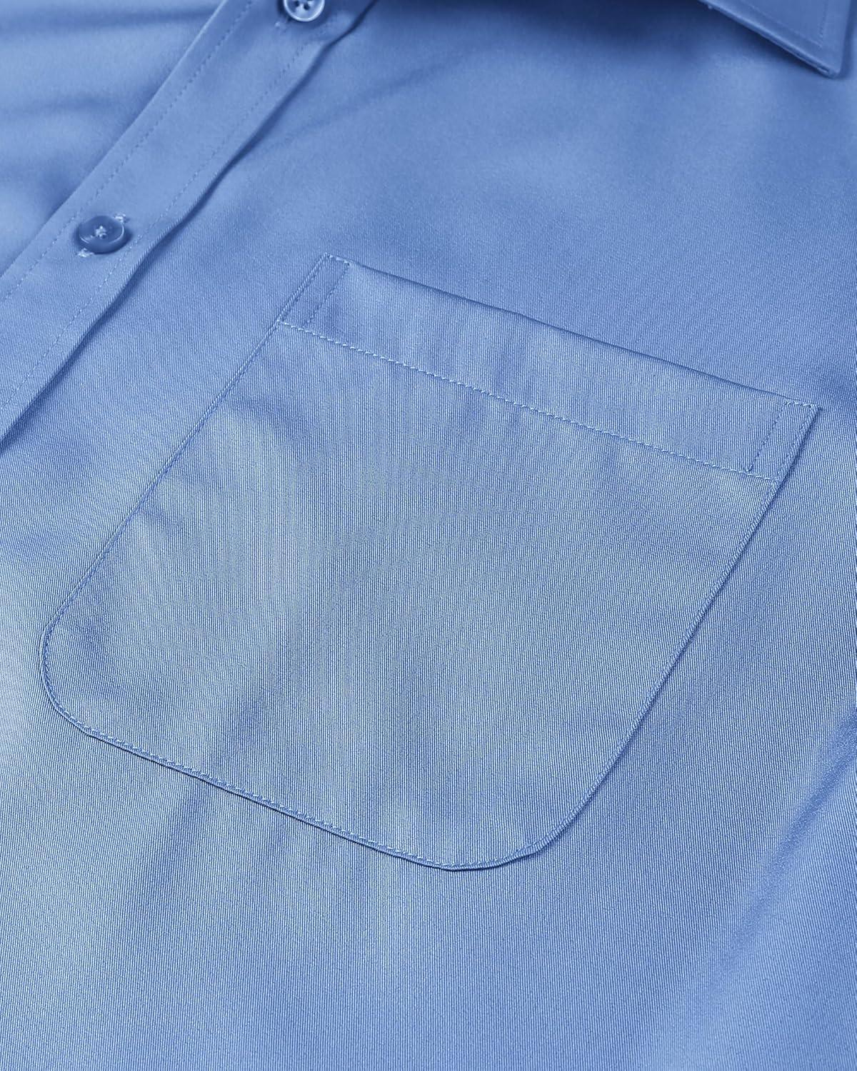 imageAlimens amp Gentle Mens Short Sleeve Dress Shirts Wrinkle Free Solid Casual Button Down Shirts with PocketIndigo Blue