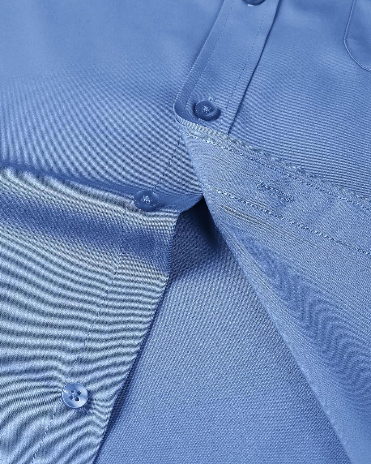 imageAlimens amp Gentle Mens Short Sleeve Dress Shirts Wrinkle Free Solid Casual Button Down Shirts with PocketIndigo Blue