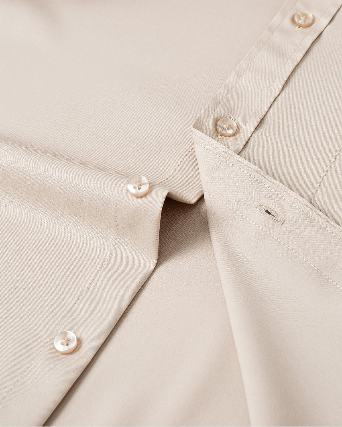 imageAlimens amp Gentle Mens Short Sleeve Dress Shirts Wrinkle Free Solid Casual Button Down Shirts with PocketKhaki