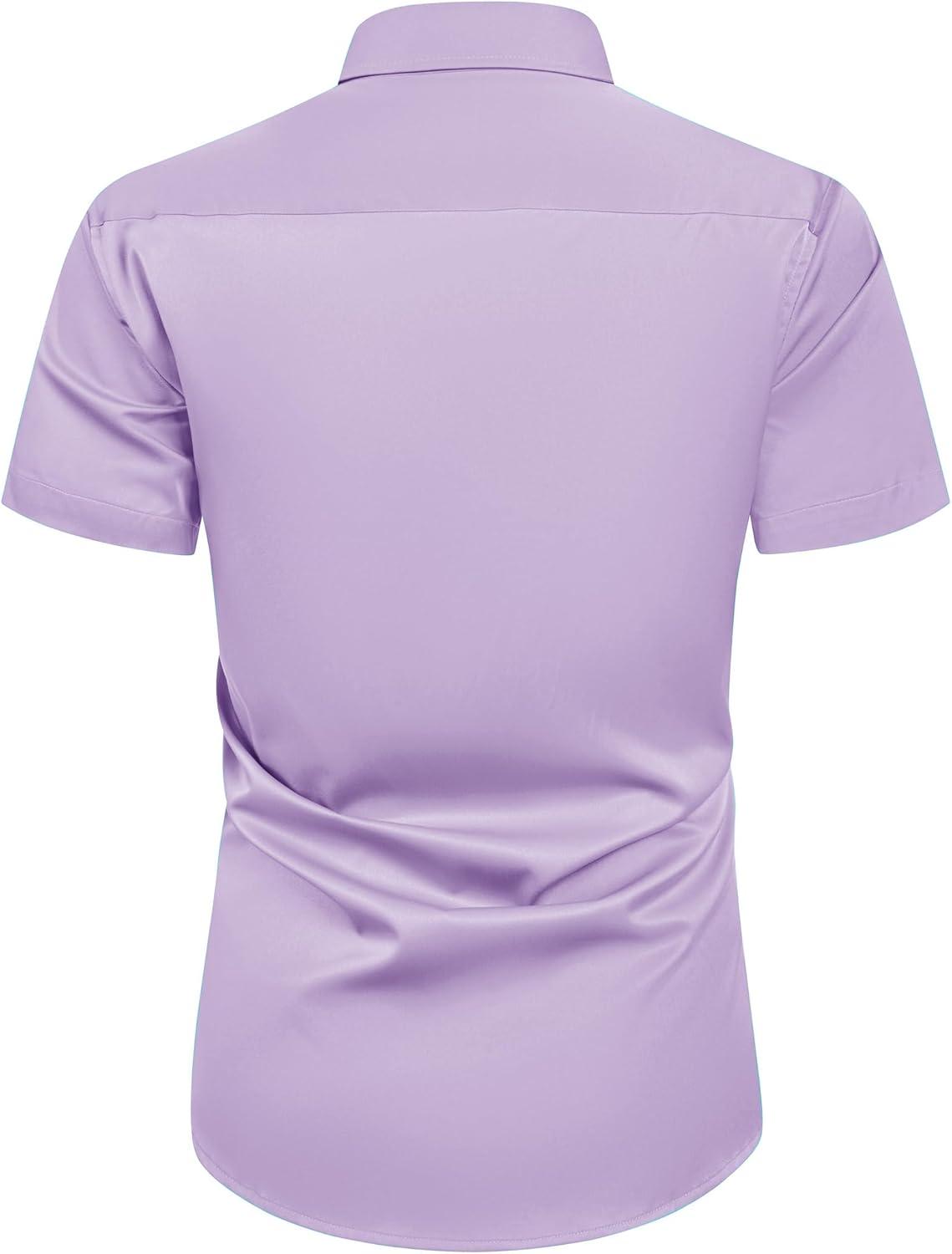 imageAlimens amp Gentle Mens Short Sleeve Dress Shirts Wrinkle Free Solid Casual Button Down Shirts with PocketLavender