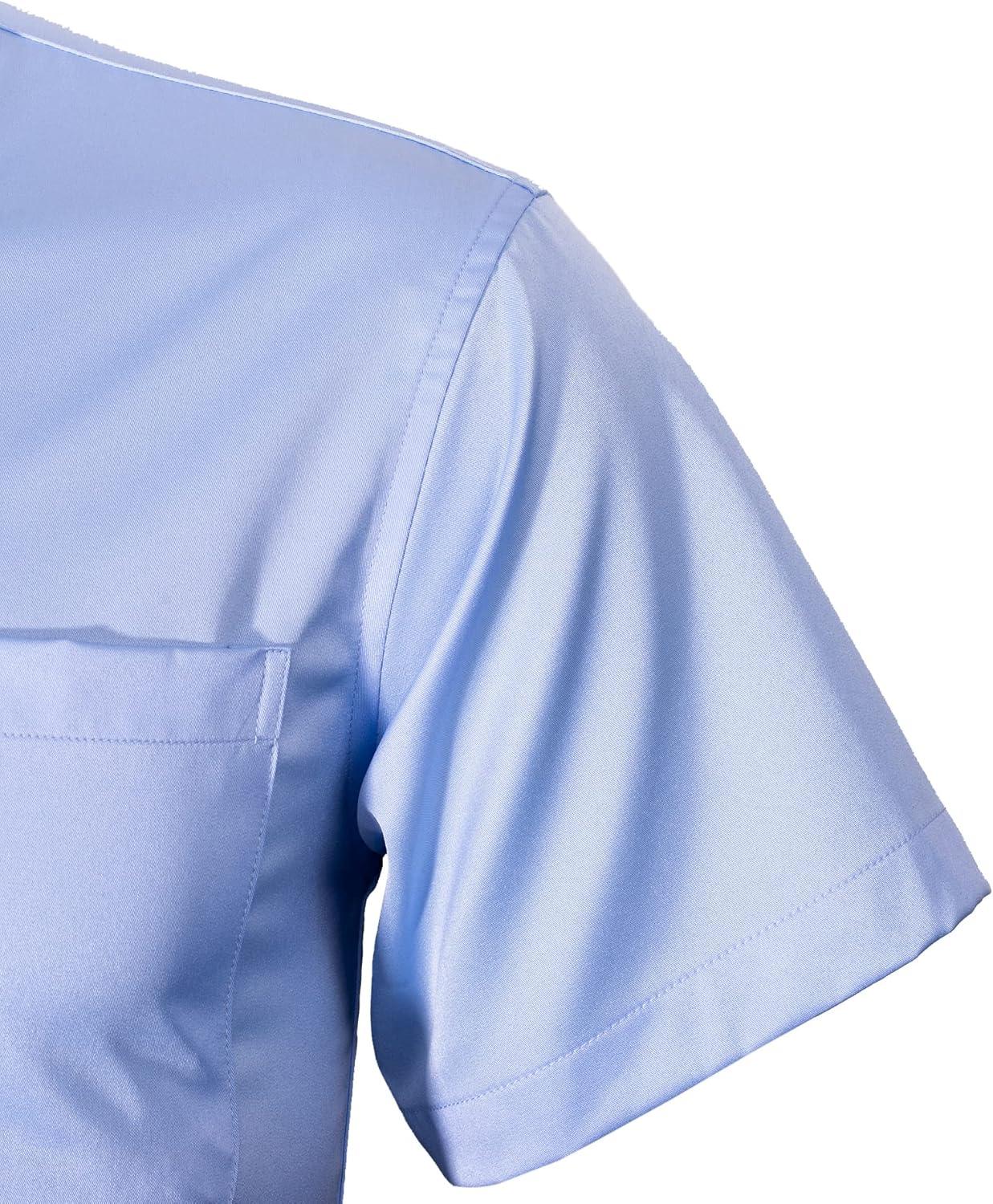 imageAlimens amp Gentle Mens Short Sleeve Dress Shirts Wrinkle Free Solid Casual Button Down Shirts with PocketLight Blue