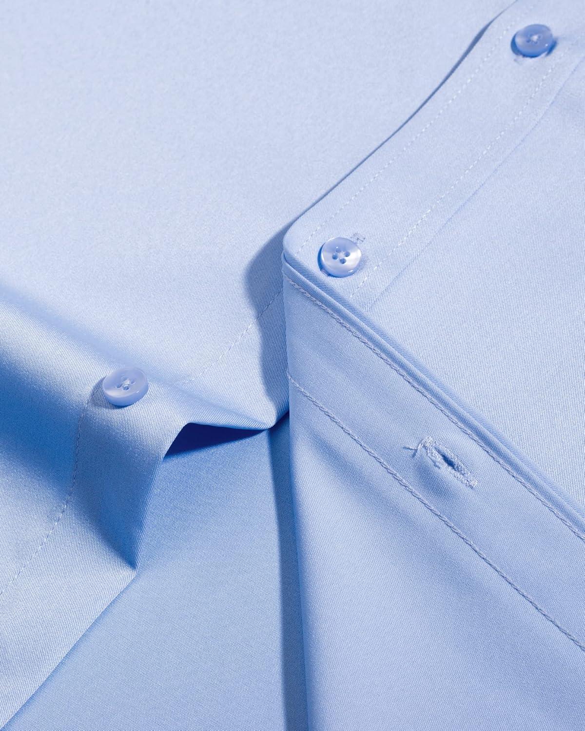 imageAlimens amp Gentle Mens Short Sleeve Dress Shirts Wrinkle Free Solid Casual Button Down Shirts with PocketLight Blue