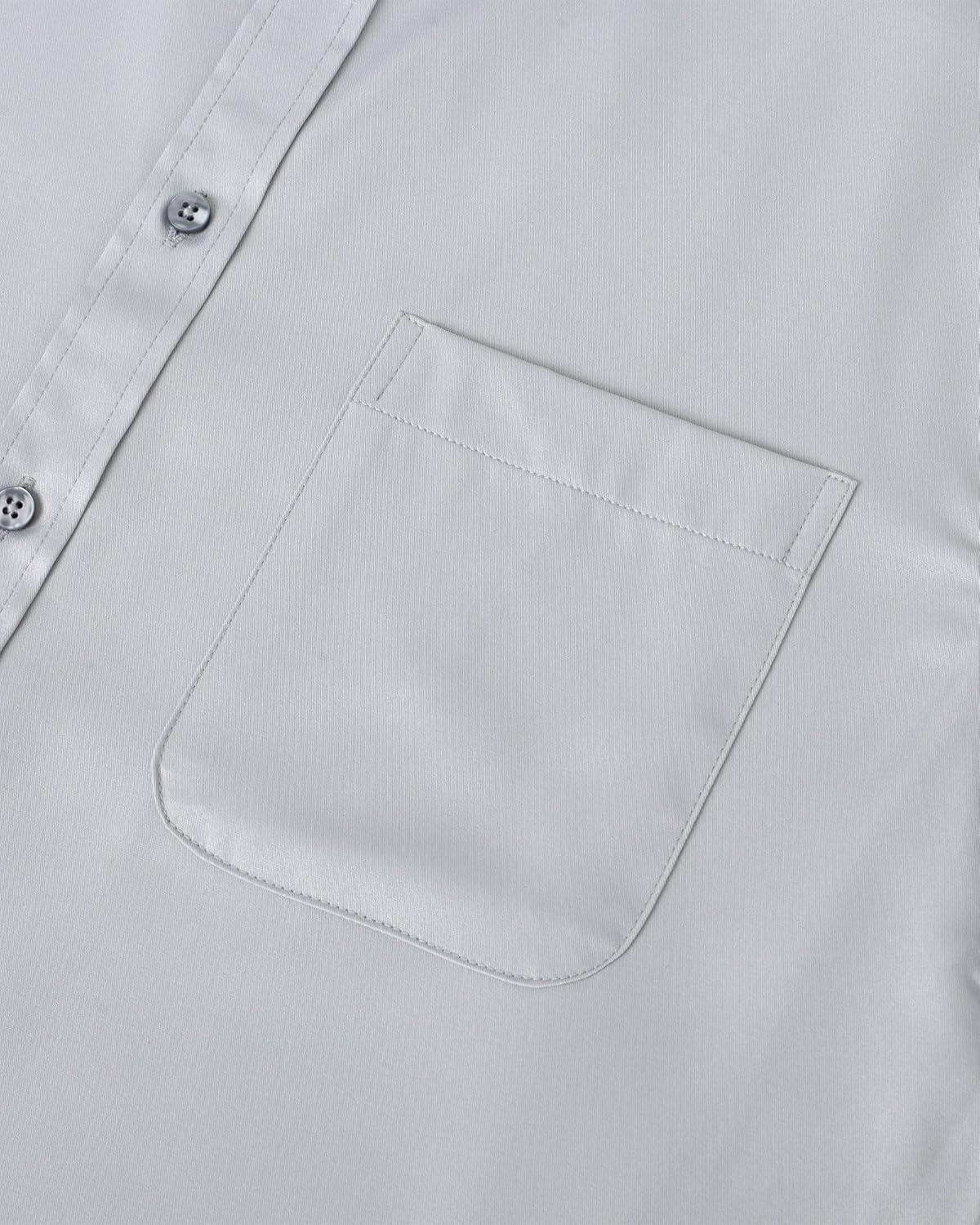 imageAlimens amp Gentle Mens Short Sleeve Dress Shirts Wrinkle Free Solid Casual Button Down Shirts with PocketLight Grey
