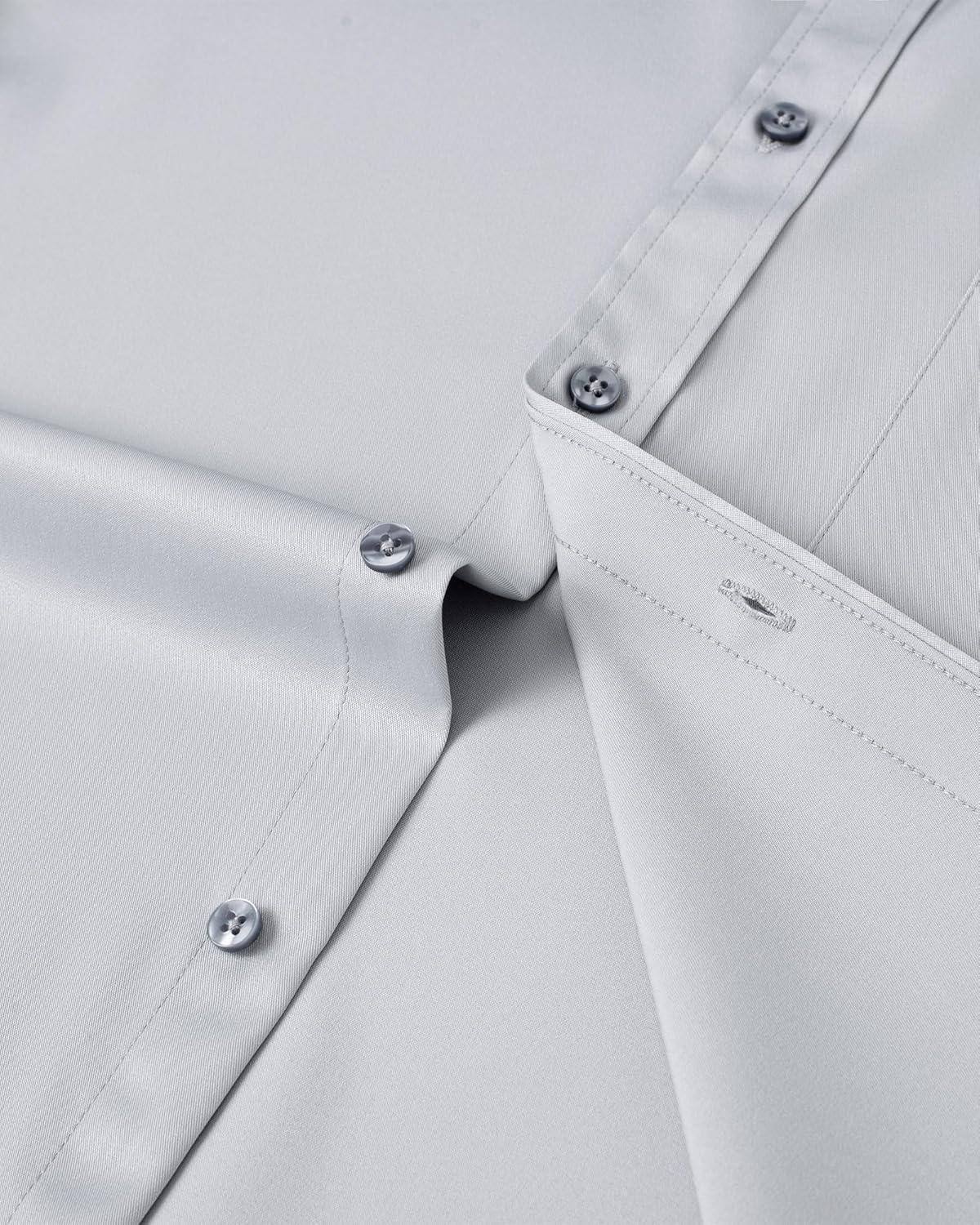 imageAlimens amp Gentle Mens Short Sleeve Dress Shirts Wrinkle Free Solid Casual Button Down Shirts with PocketLight Grey