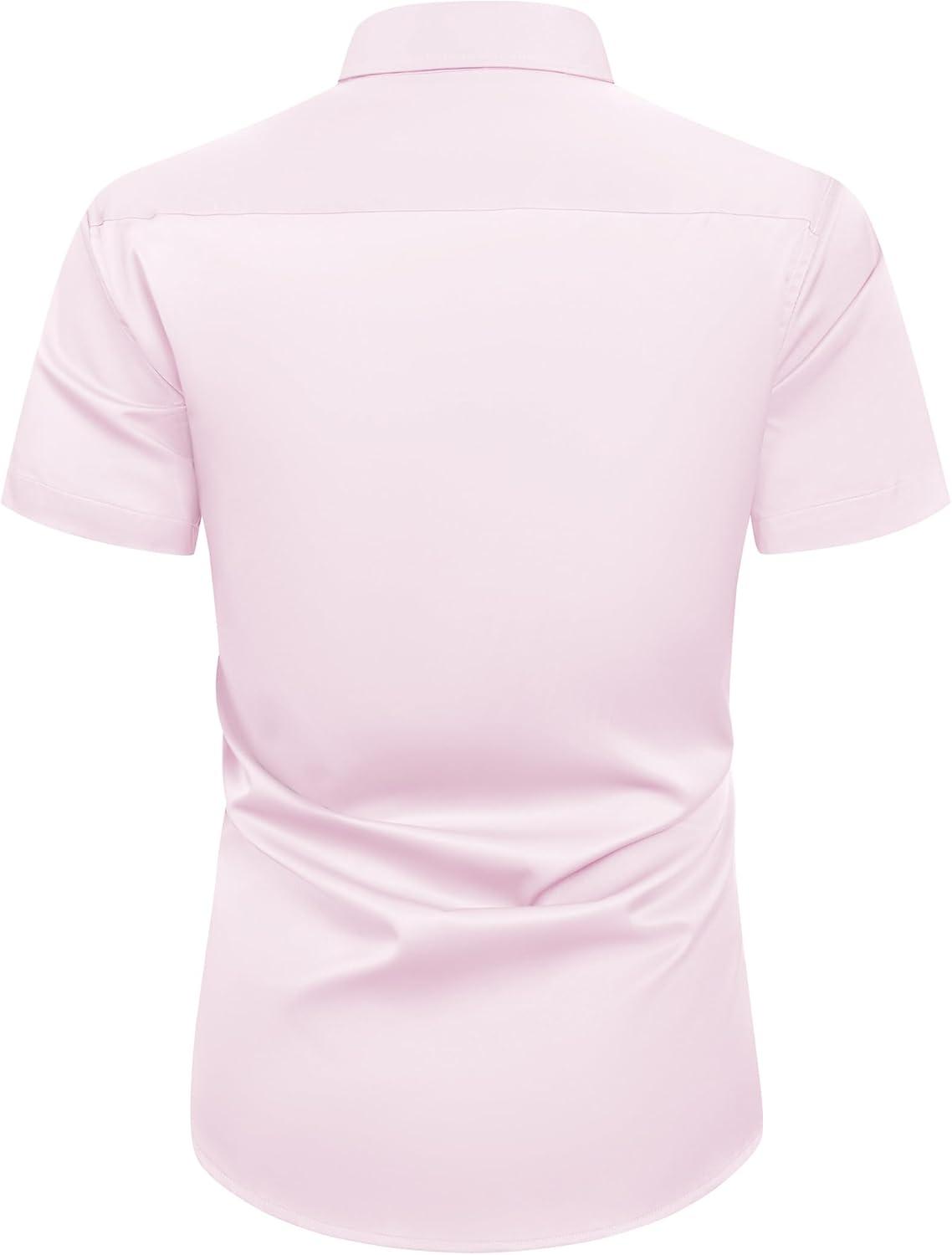 imageAlimens amp Gentle Mens Short Sleeve Dress Shirts Wrinkle Free Solid Casual Button Down Shirts with PocketLight Pink