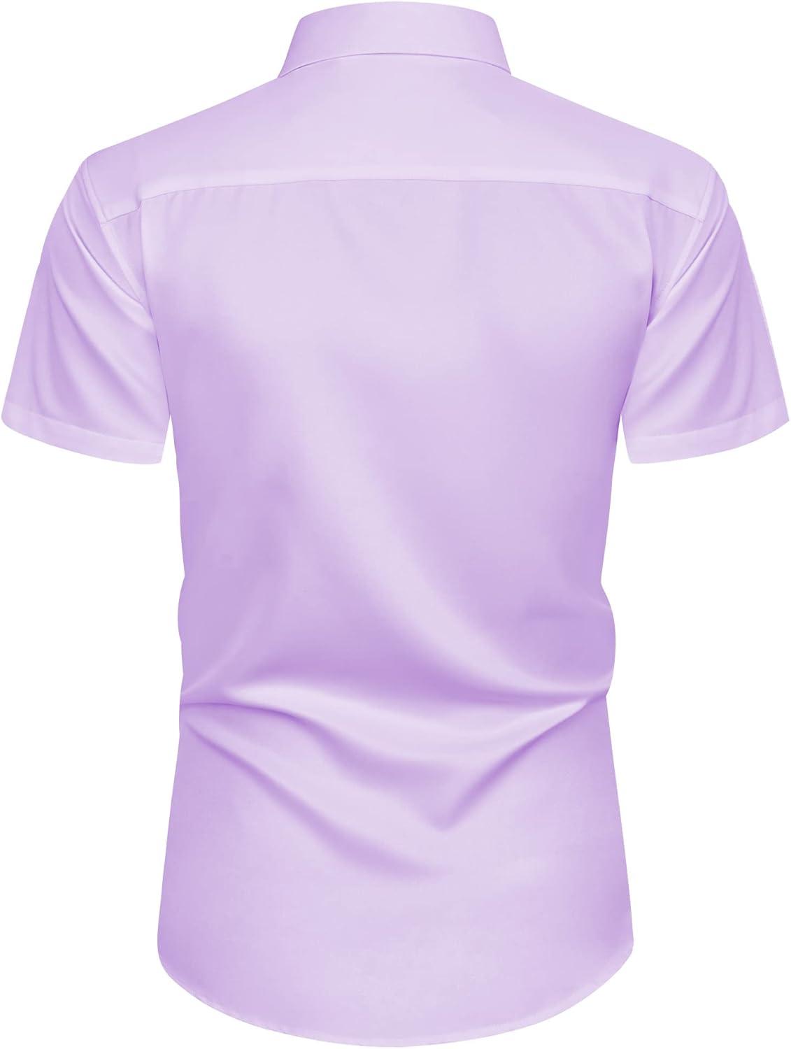 imageAlimens amp Gentle Mens Short Sleeve Dress Shirts Wrinkle Free Solid Casual Button Down Shirts with PocketLight Purple