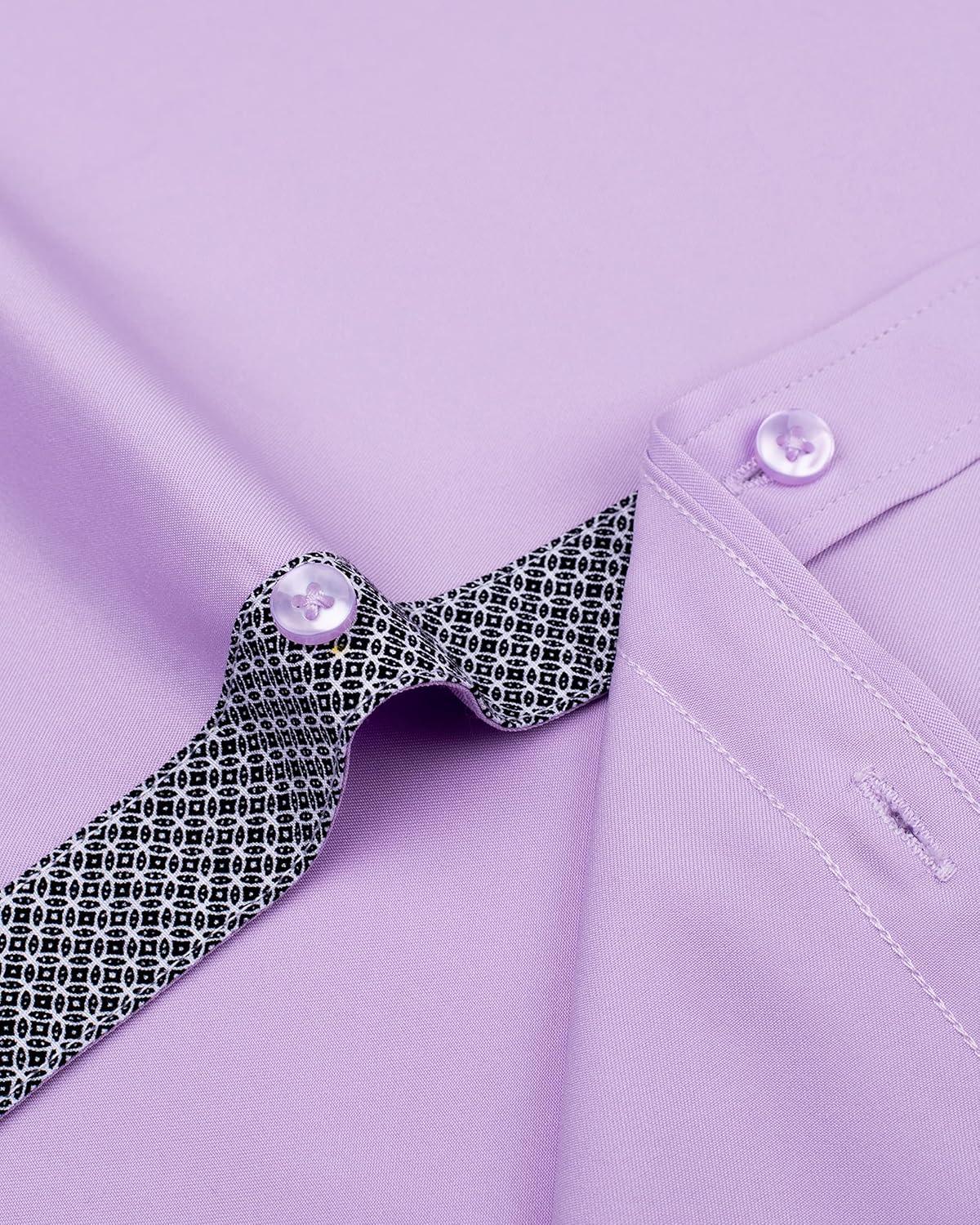 imageAlimens amp Gentle Mens Short Sleeve Dress Shirts Wrinkle Free Solid Casual Button Down Shirts with PocketLight Purple
