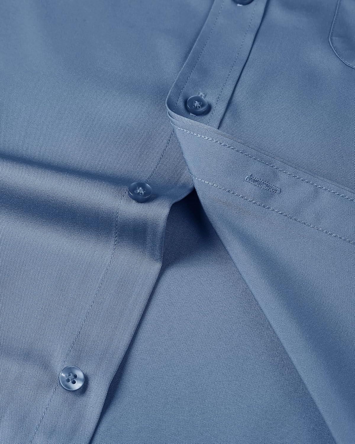 imageAlimens amp Gentle Mens Short Sleeve Dress Shirts Wrinkle Free Solid Casual Button Down Shirts with PocketMisty Blue