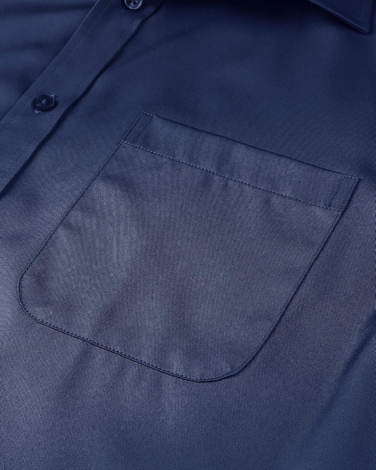 imageAlimens amp Gentle Mens Short Sleeve Dress Shirts Wrinkle Free Solid Casual Button Down Shirts with PocketNavy