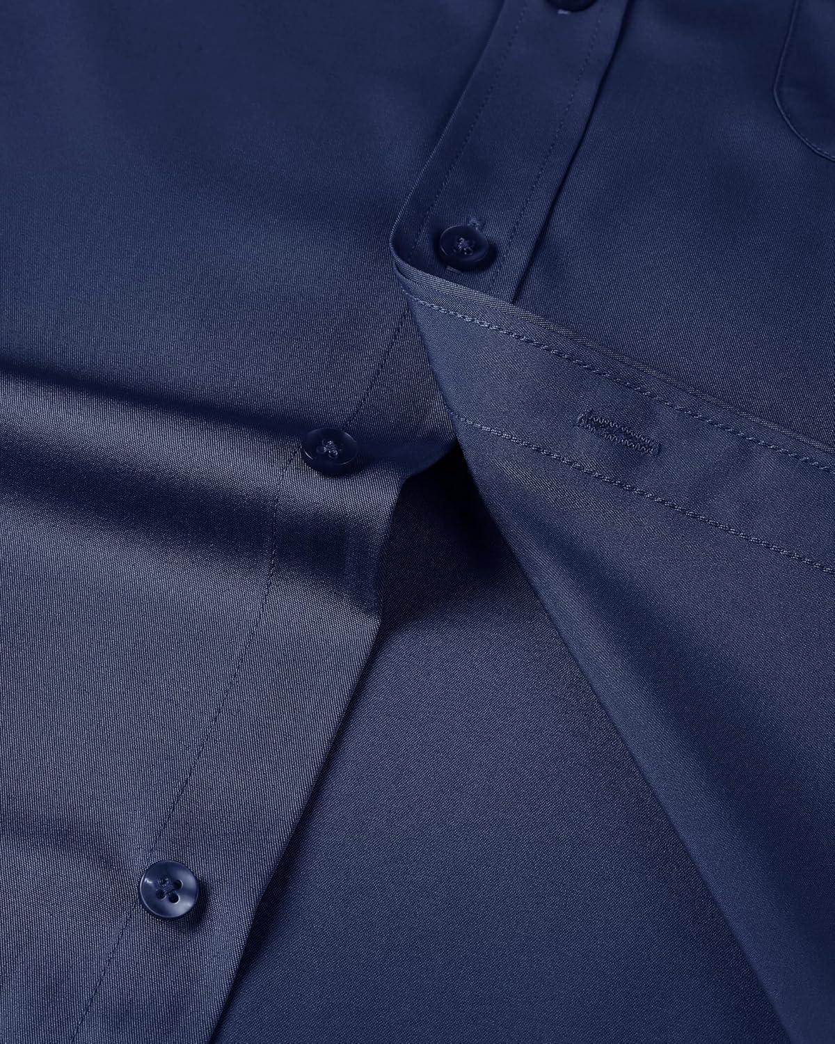 imageAlimens amp Gentle Mens Short Sleeve Dress Shirts Wrinkle Free Solid Casual Button Down Shirts with PocketNavy