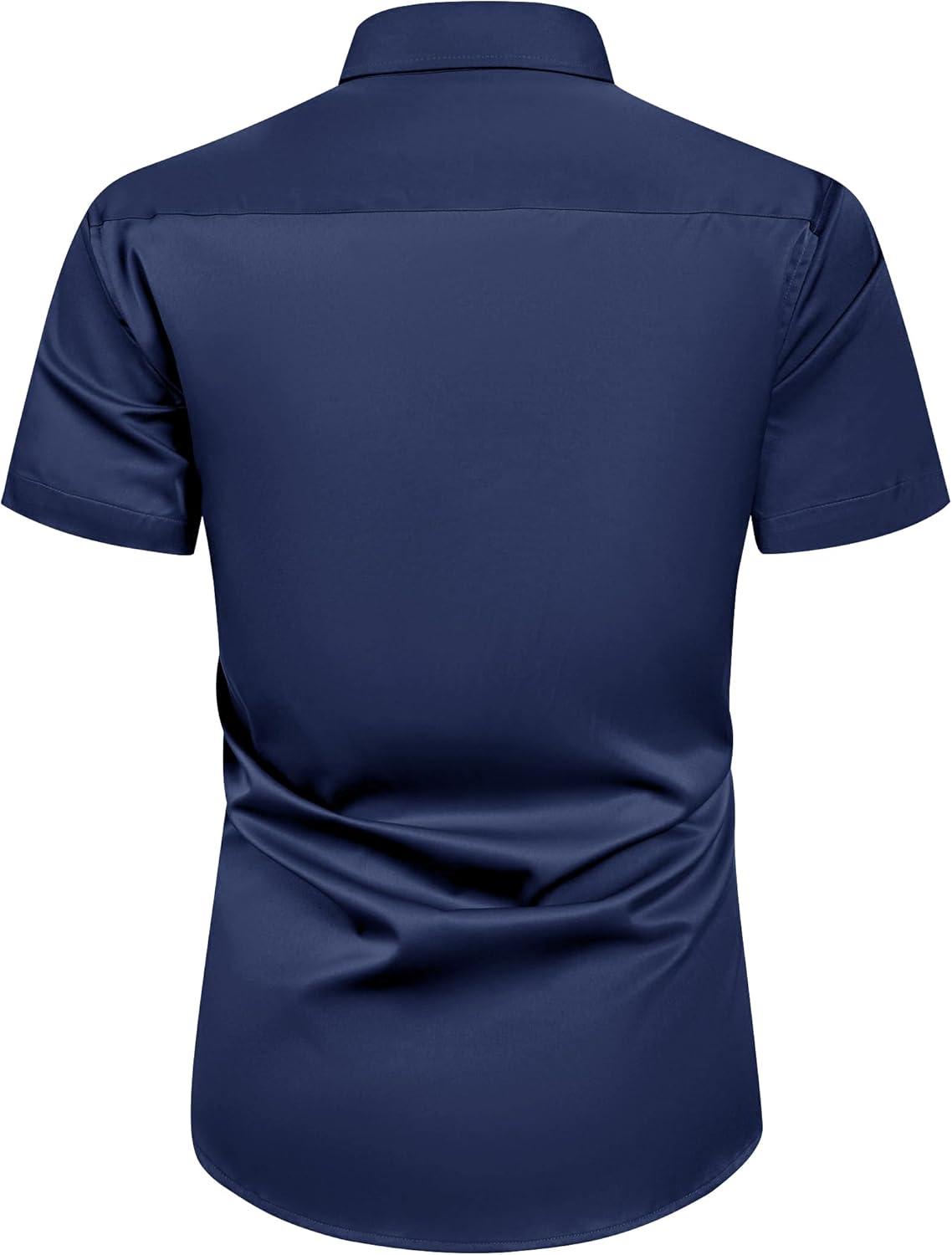 imageAlimens amp Gentle Mens Short Sleeve Dress Shirts Wrinkle Free Solid Casual Button Down Shirts with PocketNavy