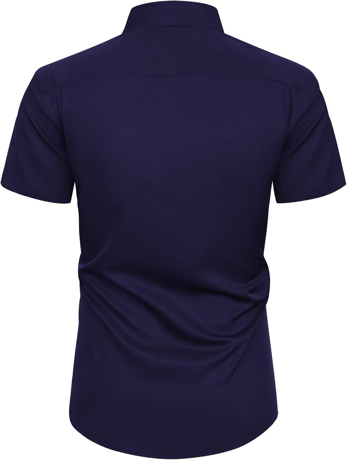 imageAlimens amp Gentle Mens Short Sleeve Dress Shirts Wrinkle Free Solid Casual Button Down Shirts with PocketNavy Blue