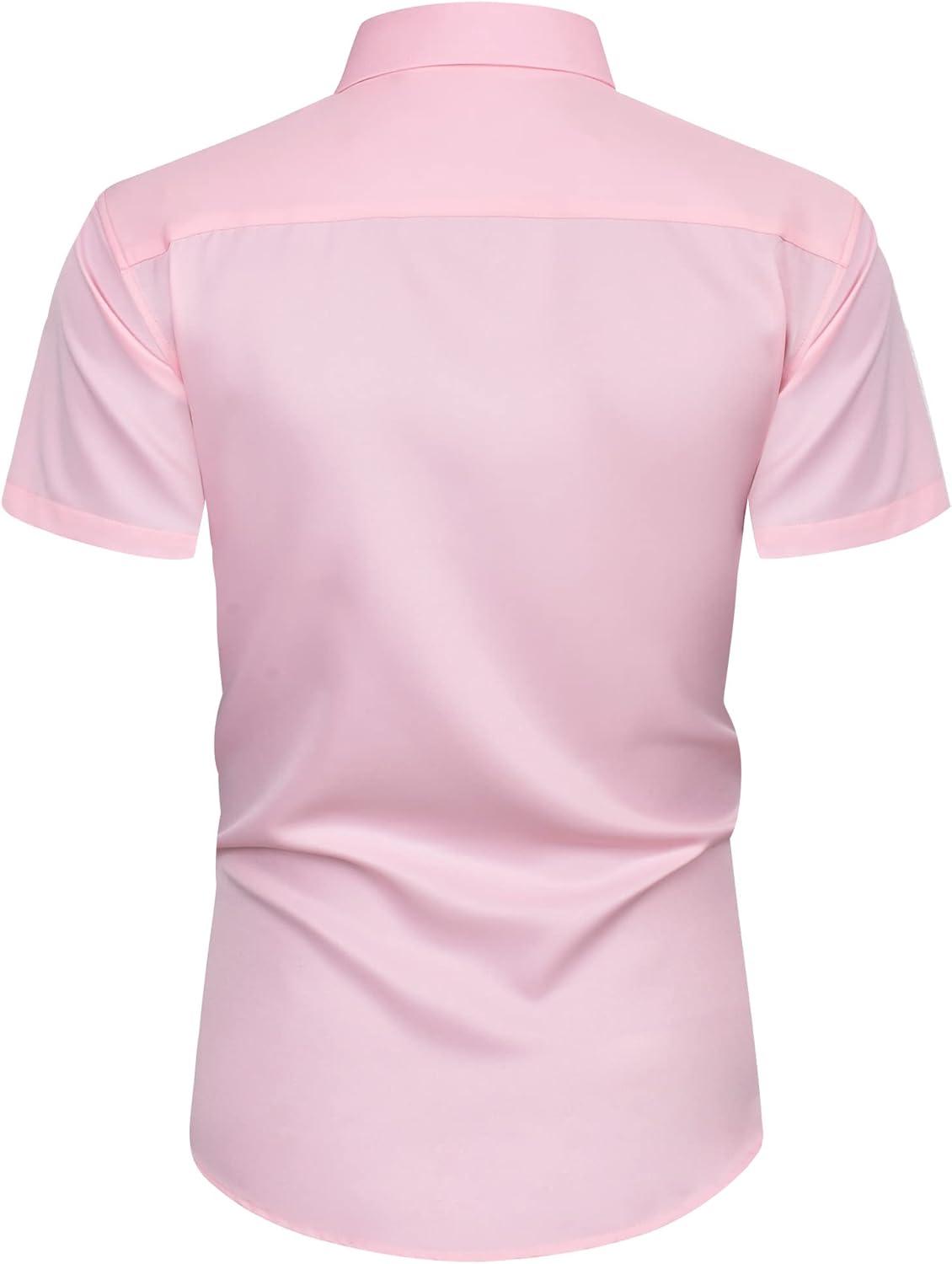 imageAlimens amp Gentle Mens Short Sleeve Dress Shirts Wrinkle Free Solid Casual Button Down Shirts with PocketPink