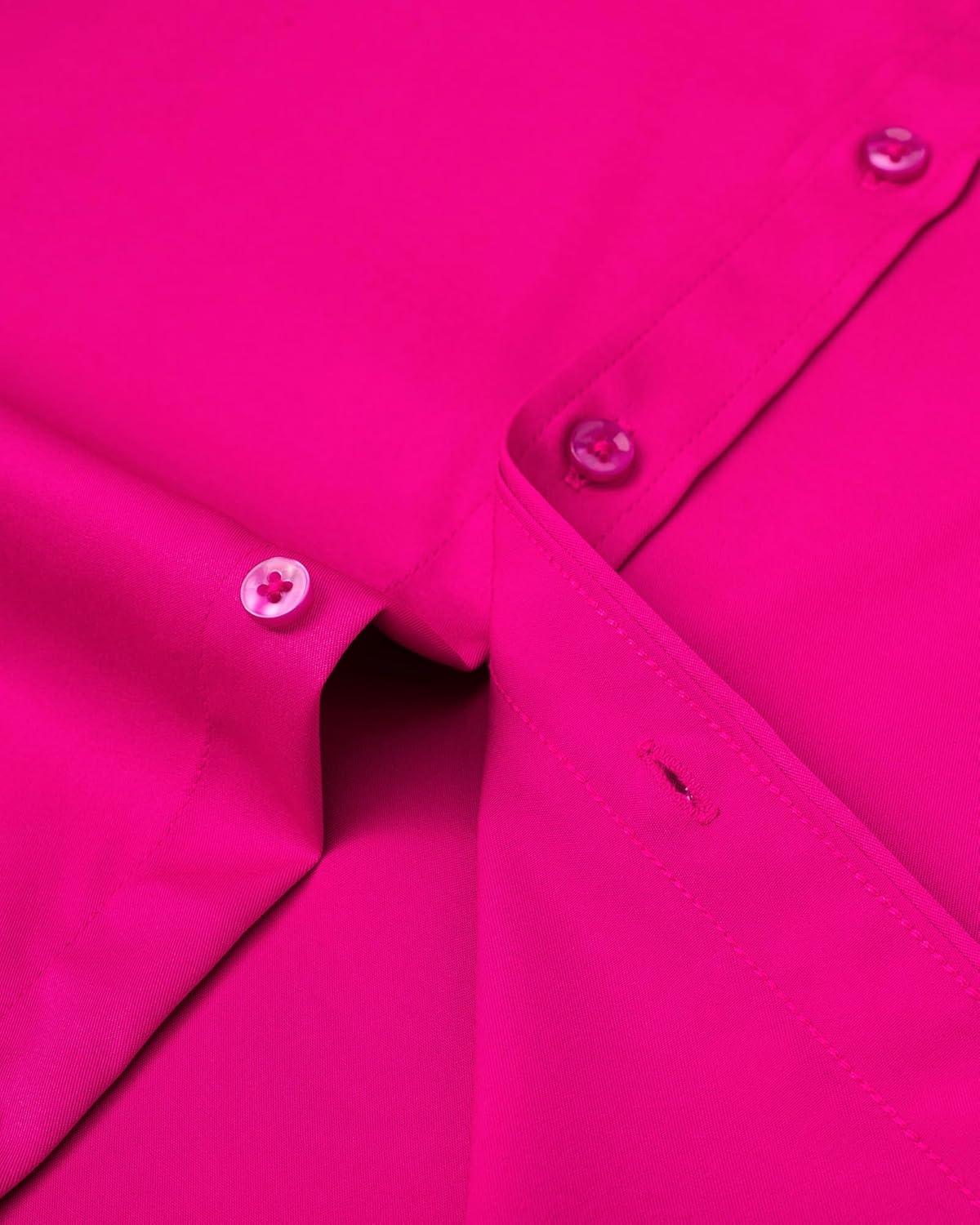 imageAlimens amp Gentle Mens Short Sleeve Dress Shirts Wrinkle Free Solid Casual Button Down Shirts with PocketRose Red