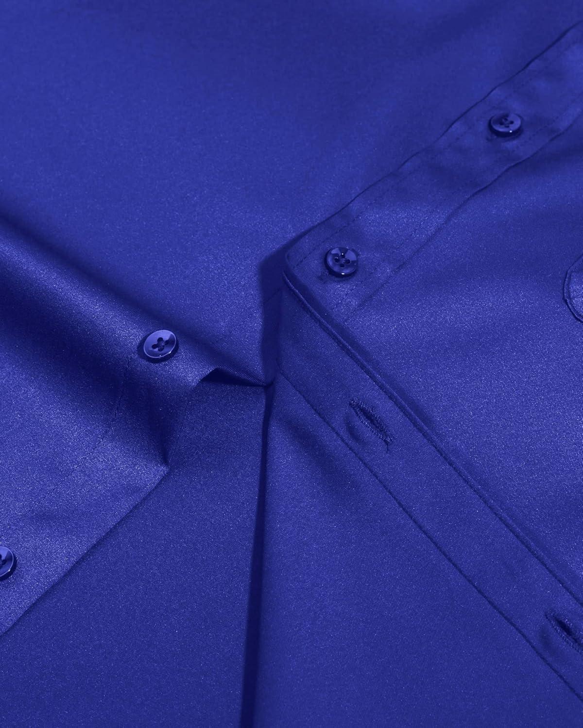 imageAlimens amp Gentle Mens Short Sleeve Dress Shirts Wrinkle Free Solid Casual Button Down Shirts with PocketRoyal Blue