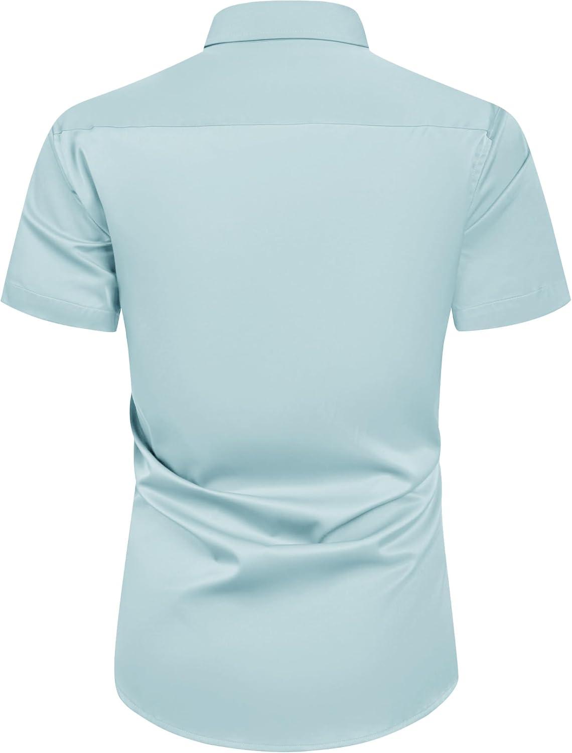 imageAlimens amp Gentle Mens Short Sleeve Dress Shirts Wrinkle Free Solid Casual Button Down Shirts with PocketSky Blue