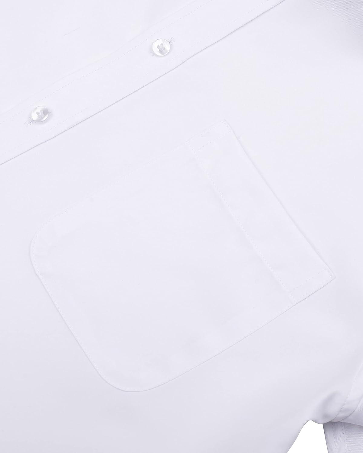 imageAlimens amp Gentle Mens Short Sleeve Dress Shirts Wrinkle Free Solid Casual Button Down Shirts with PocketWhite
