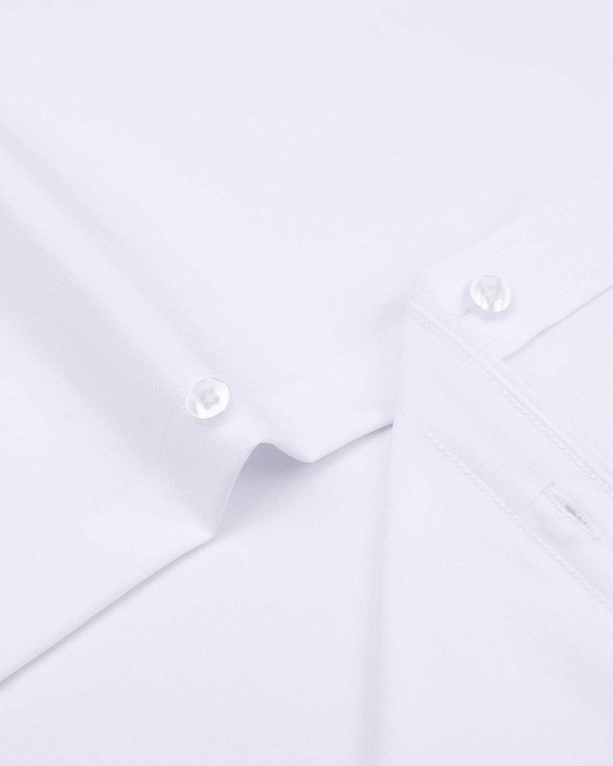 imageAlimens amp Gentle Mens Short Sleeve Dress Shirts Wrinkle Free Solid Casual Button Down Shirts with PocketWhite
