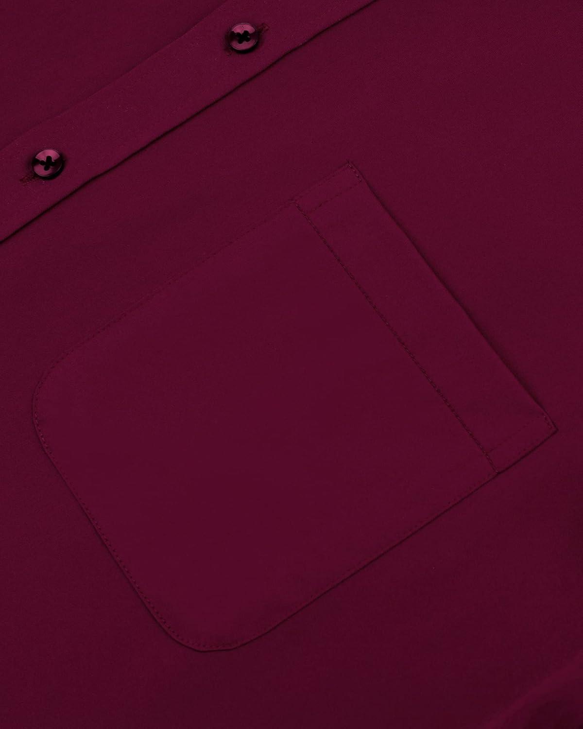 imageAlimens amp Gentle Mens Short Sleeve Dress Shirts Wrinkle Free Solid Casual Button Down Shirts with PocketWine Red