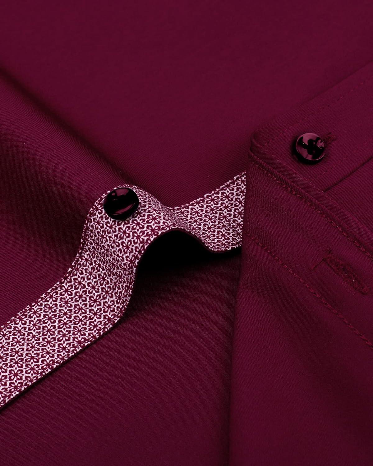 imageAlimens amp Gentle Mens Short Sleeve Dress Shirts Wrinkle Free Solid Casual Button Down Shirts with PocketWine Red