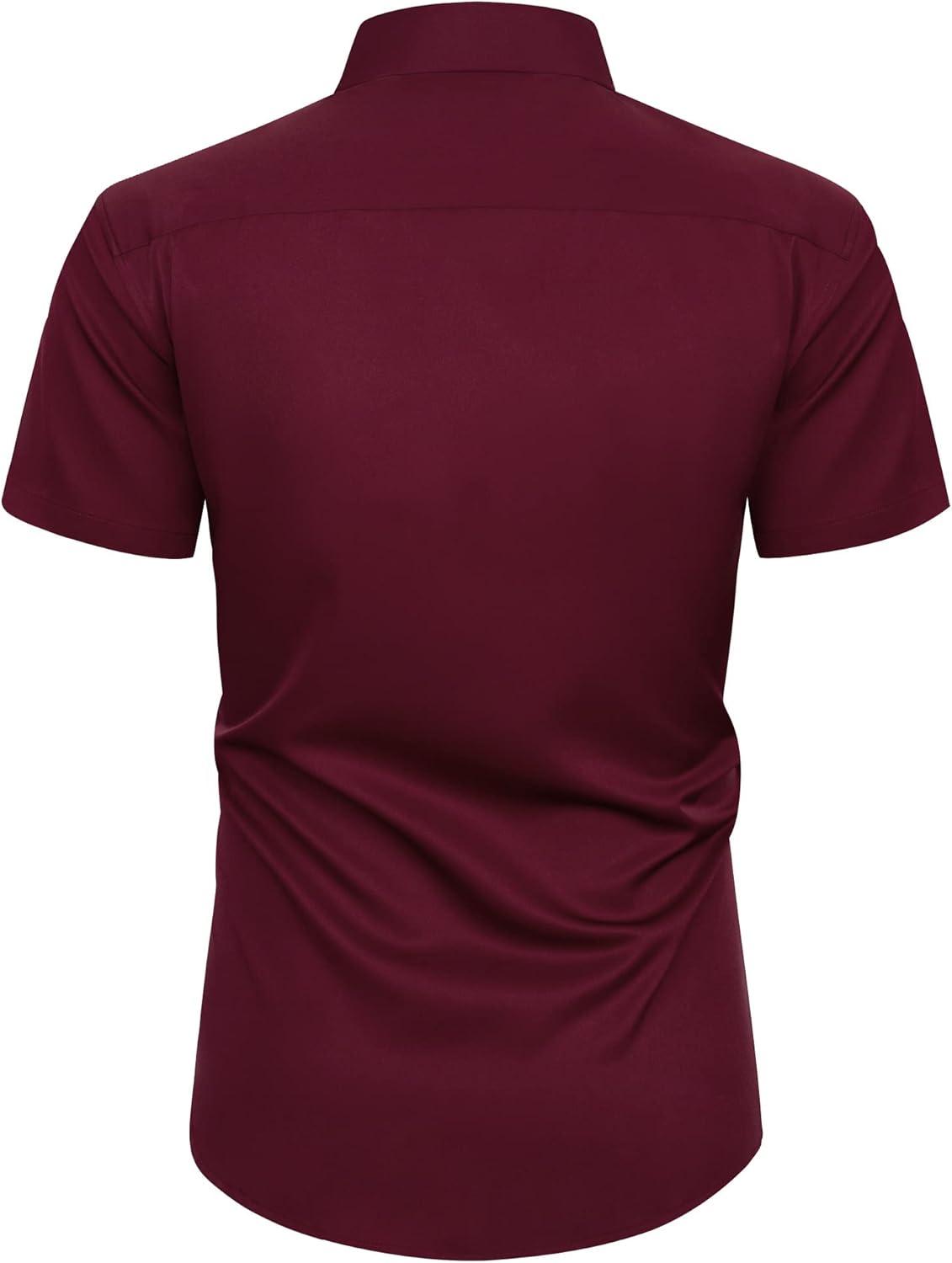 imageAlimens amp Gentle Mens Short Sleeve Dress Shirts Wrinkle Free Solid Casual Button Down Shirts with PocketWine Red