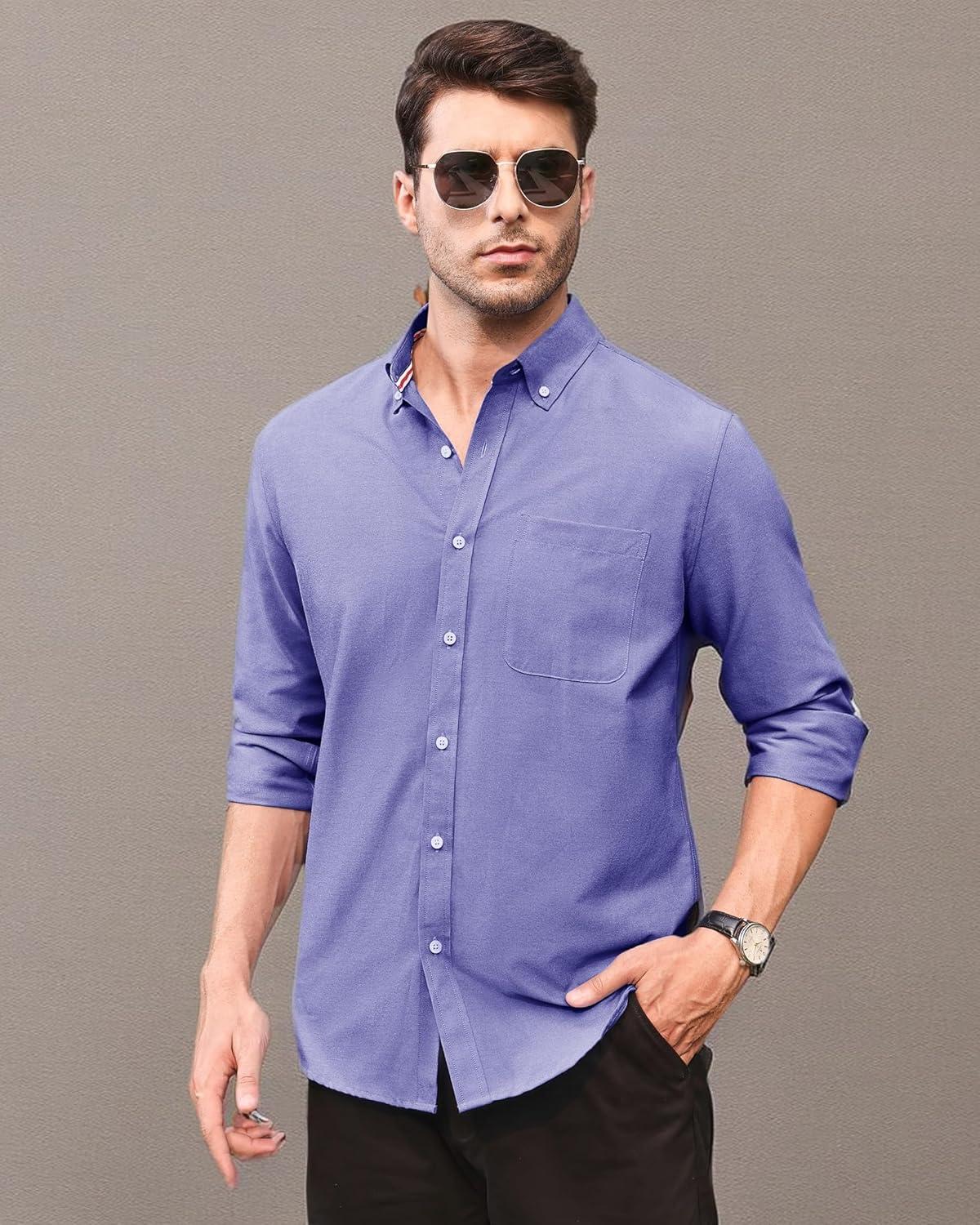 imageAlimens amp Gentle Mens Solid Oxford Shirt Long Sleeve Dress Shirt Work Casual Button Down Shirts with PocketAroyal Blue