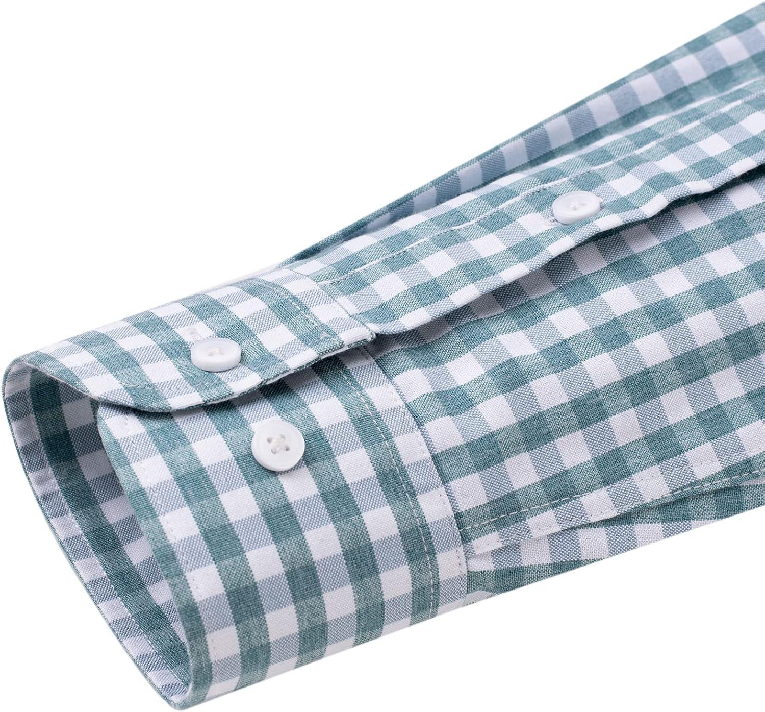 imageAlimens amp Gentle Mens Solid Oxford Shirt Long Sleeve Dress Shirt Work Casual Button Down Shirts with PocketPlaidgreen White