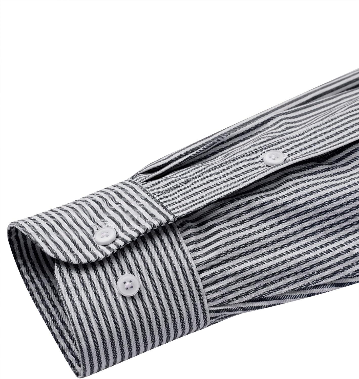 imageAlimens amp Gentle Mens Solid Oxford Shirt Long Sleeve Dress Shirt Work Casual Button Down Shirts with PocketStripedblack White