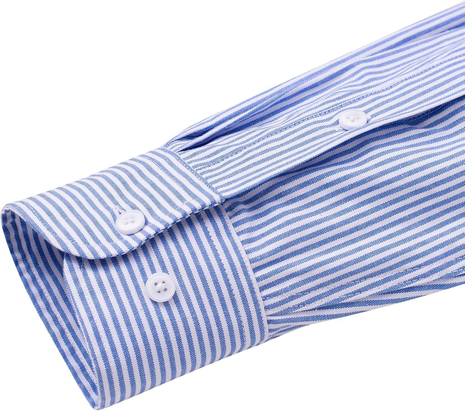 imageAlimens amp Gentle Mens Solid Oxford Shirt Long Sleeve Dress Shirt Work Casual Button Down Shirts with PocketStripedlight Blue