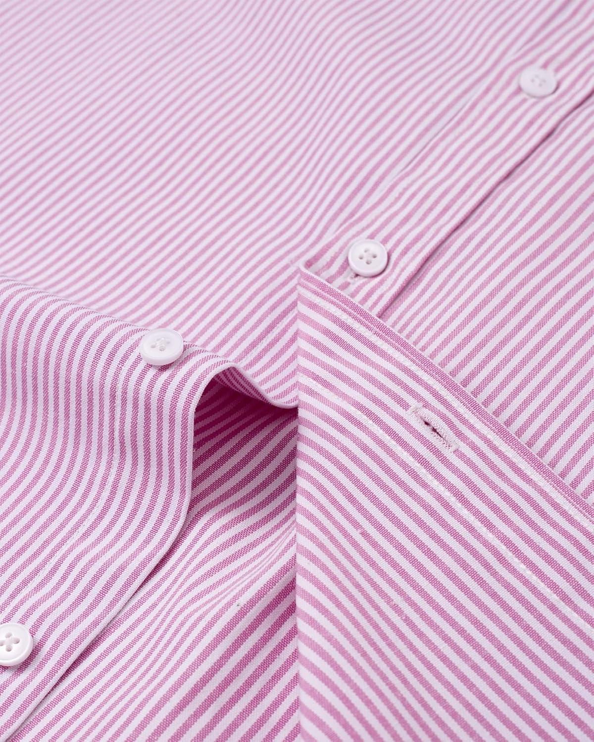 imageAlimens amp Gentle Mens Solid Oxford Shirt Long Sleeve Dress Shirt Work Casual Button Down Shirts with PocketStripedpink