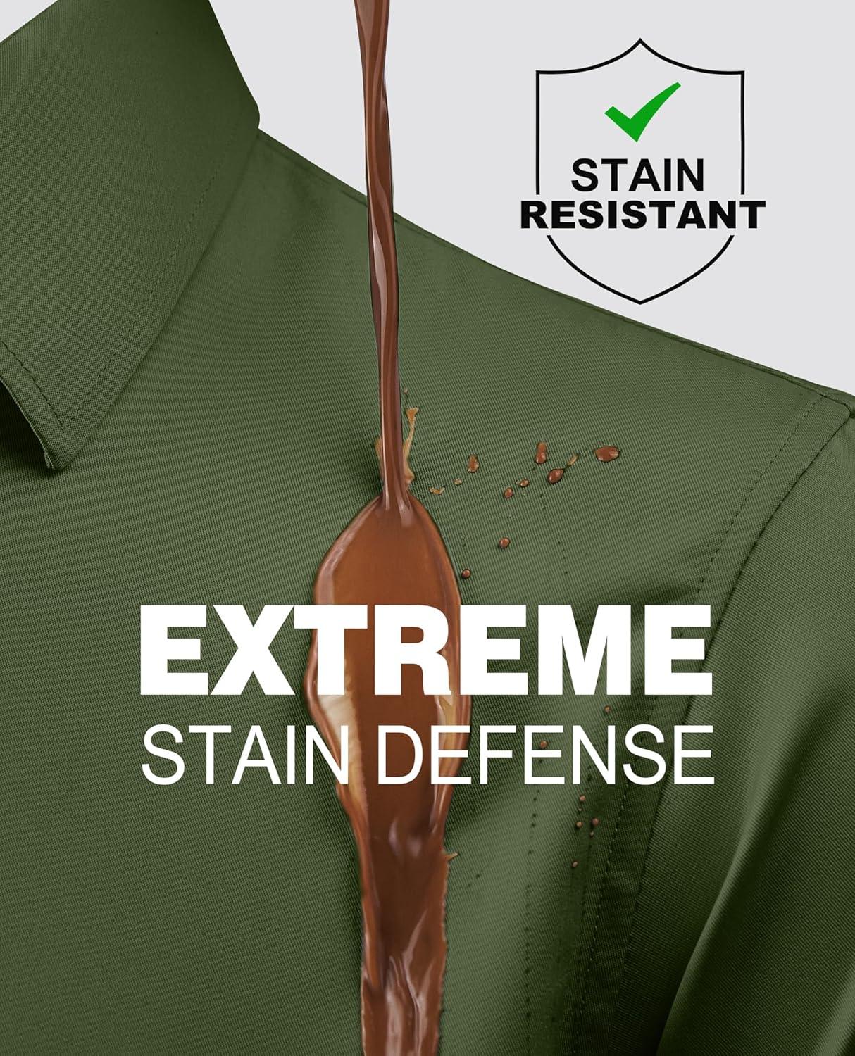 imageAlimens amp Gentle Slim Fit Dress Shirts for Men Long Sleeve Stretch Stain Proof Wrinkle Free Button Down Shirts Formal ShirtsArmy Green