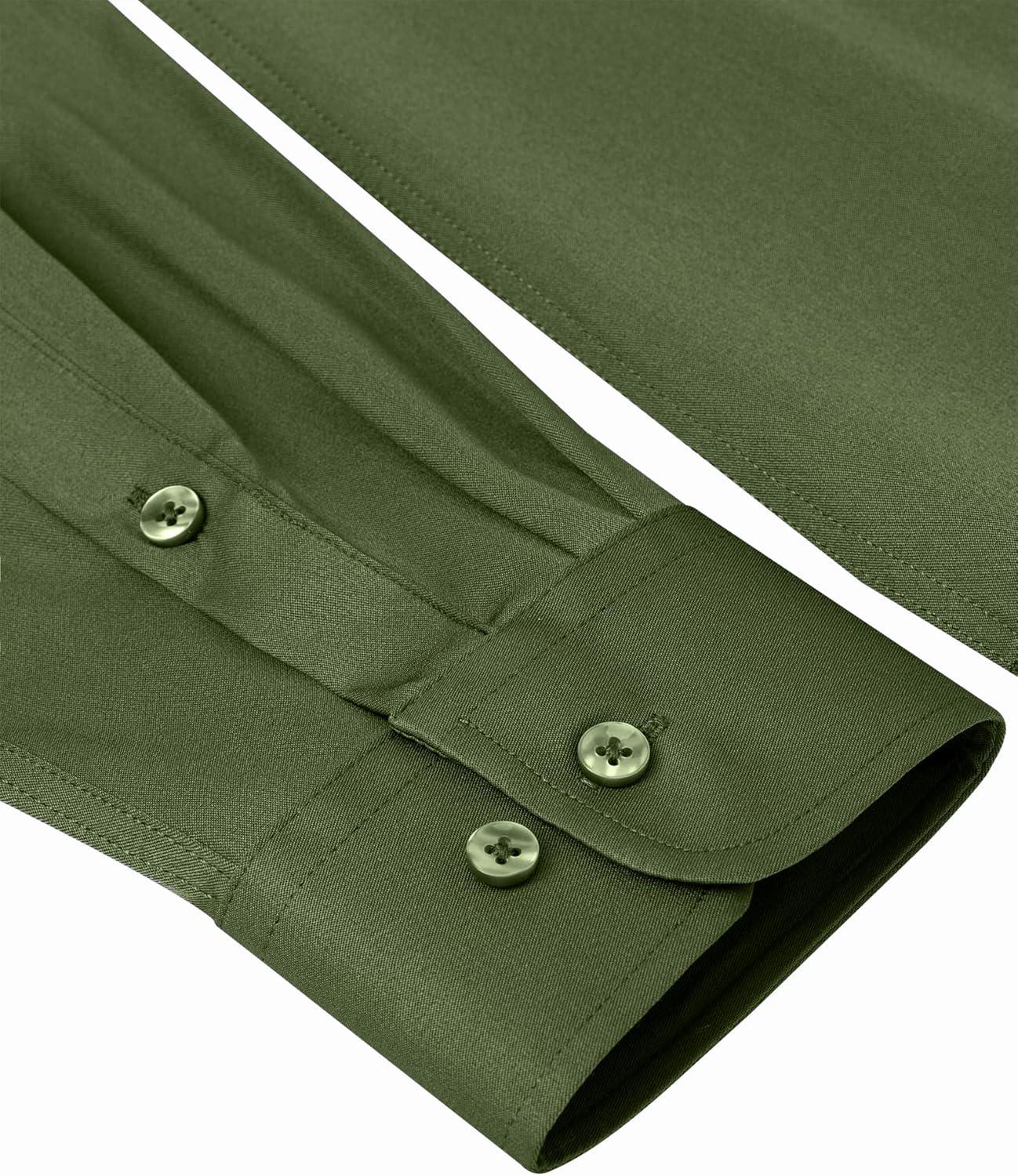 imageAlimens amp Gentle Slim Fit Dress Shirts for Men Long Sleeve Stretch Stain Proof Wrinkle Free Button Down Shirts Formal ShirtsArmy Green