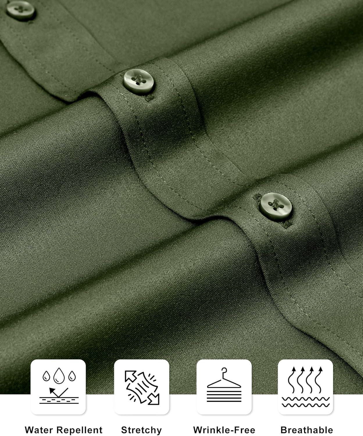 imageAlimens amp Gentle Slim Fit Dress Shirts for Men Long Sleeve Stretch Stain Proof Wrinkle Free Button Down Shirts Formal ShirtsArmy Green
